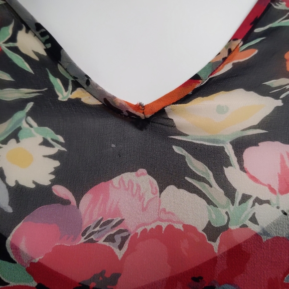 Vintage 90s Umi Collections Anne Crimmins Red Poppy Floral Silk Ruched Dress 12 - Picture 7 of 8